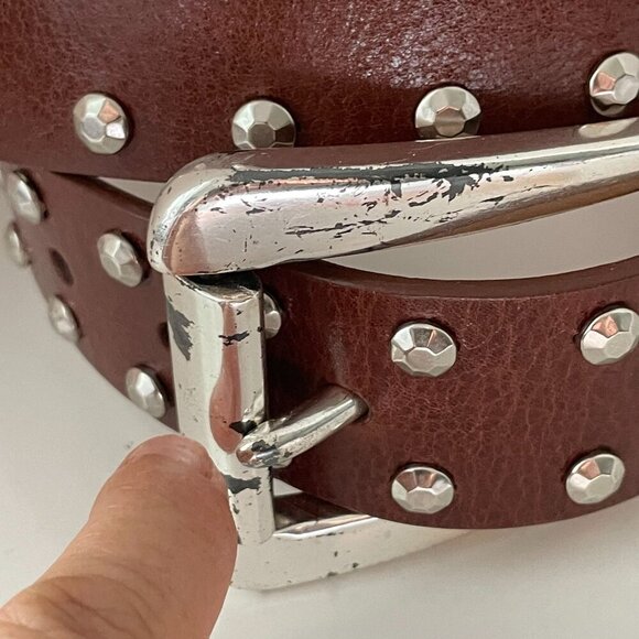Michael Kors Leather Rica Studded Belt Women's Size Medium Dark Brown Western - Picture 5 of 9
